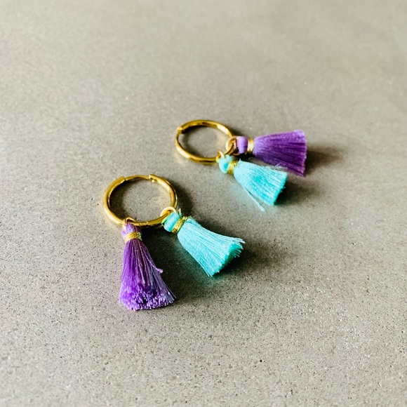 Fringe Tassel Earrings - lavender and mint - Picture 6 of 7